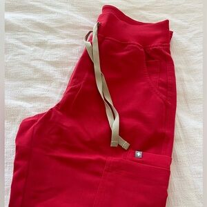 Figs Neon red high waisted Yola - small petite